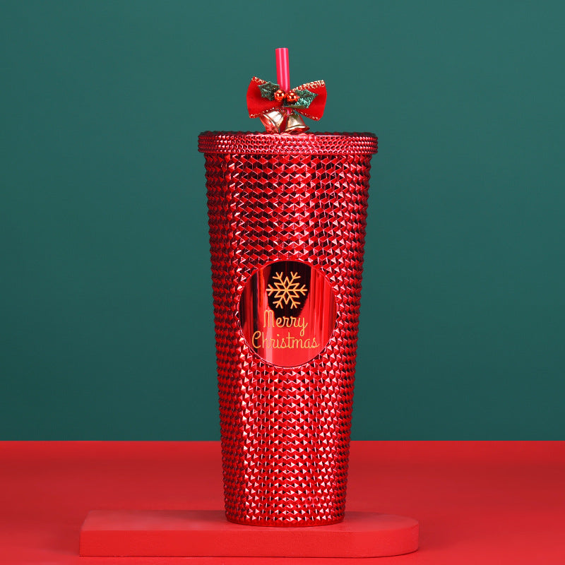 Wholesale 710ml Double Layer Plastic Suction Cup Durian Cup Tie Hand Cup Christmas Gradient Suction Cup